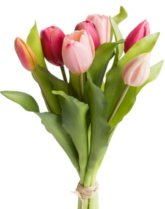 Botanic-Haus künstliches Tulpenbündel/künstlicher Tulpenbund Sandy mit 4 Tulpen und 3 Tulpenknospen Farbe: pink-Beauty real Touch