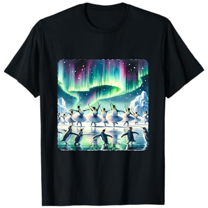 Pinguine in Ballettkleidung drehen sich unter Polarlichtern T-Shirt