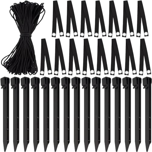 KAHEIGN Lot de 31 piquets de fixation pour arbre, 15 piquets de 24 cm, 15 sangles de 45 cm et corde d'ancrage de 40 m pour jeunes arbres contre les intempéries extrêmes