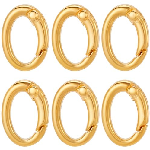 SUNNYCLUE 1 scatola 6 moschettoni a mano anelli ovali a molla placcati oro 18 carati connettore in ottone moschettone a forma di uovo fibbia per portachiavi borse per la fabbricazione di gioielli
