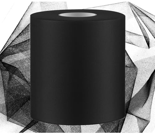 Swpeet Rotolo di Tulle Nero da 15,2 cm x 180 m, Bobina di Tessuto Tulle, Nastro in Tulle, Rete in Poliestere Ideale per Decorazioni Fai-da-Te per Compleanni, Matrimoni, Feste e Forniture per