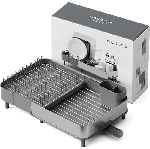 NOVA HOME - Escurreplatos Extensible de Acero Inoxidable | Diseño Moderno, Minimalista, Elegante y Adaptable Gris Oscuro