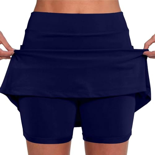 Jupe Culotte Gainante Femme Ventre Plat Midi Pantalon Cuisine Shorty Bain Cycliste Noir Fluide Taille Elastique Short de Sudation Bleu L