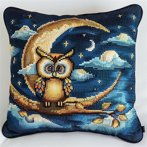 kitphoenix Knüpfkissen Zum Selber Knüpfen Knüpfen Set Knüpfteppiche Set Eule 3D Handgemachte Geschenke Knüpfteppich für Kinder und Erwachsene Knüpfset 43cm X 43cm