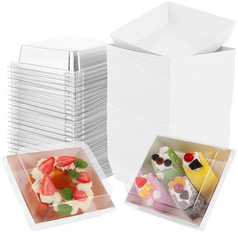 GBACHOOSE 75 scatole di cartone per il trasporto di torte, 13,5 x 12,5 x 6,5 cm, in cartone, per cupcake, con coperchio, per torte, panini, macaron, biscotti (bianco)