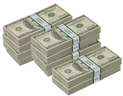 Scratch Cash Dollari Box – 10 mazzette da 100 banconote l'una di $100 old style - Banconote Finte dollari Old Style, (100.000 Fac-Simile Dollari), Dimensioni Reali