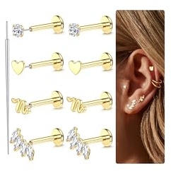 Chriscoco Helix Tragus Labret Piercing Set - 16G/18G/20G Chirurgenstahl für Nase, Lippe, Ohr, Monroe, Medusa - Gold/Silber 6/7/8mm