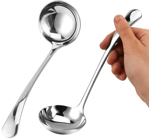 2 Stück Edelstahl Silber Suppenschöpfer, 20 cm Soßenkelle, Suppenkelle, Servierlöffel von Suppen und Eintöpfen, Spülmaschinenfest