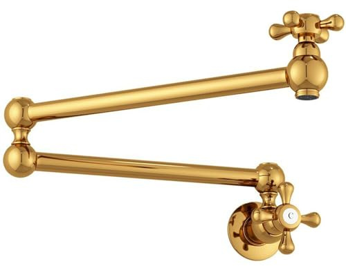KAITAIHD Kitchen Faucet Single Hole Wall Mount Pot Filler Tap, Gold | Double-Joint Swing Arm, Extendable and Foldable