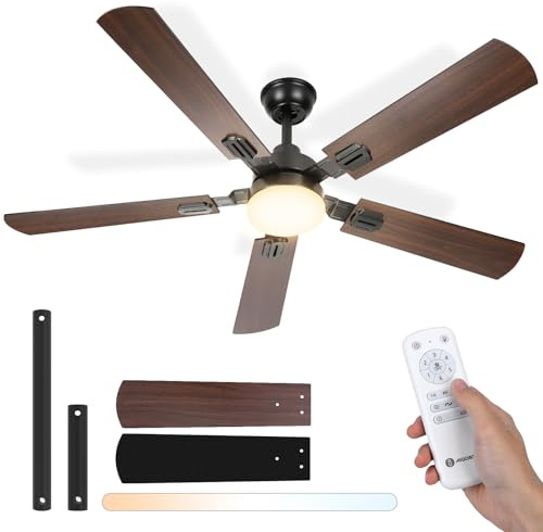 Aigostar Ceiling Fans with Lights Remote Control, 52” Extra Large Ceiling Fan Light 5 Blades 6 Speeds, CCT 3000K-6500 LED Ceiling Light with Fan, Quiet Fan Lights Ceiling for Bedroom 28dB, Timer