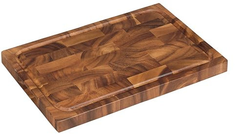 Tala Rectangular End Grain Board with Juice Groove, Dual Purpose Lacquered Acacia Wood Board Ideal for Chopping, Carving and Serving All Foods and Perfect for Presenting, Measures 42x2x3cm