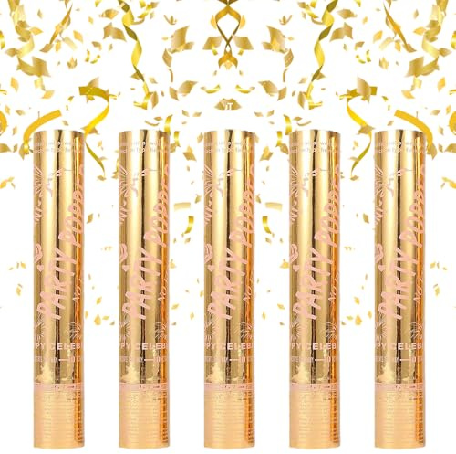 Rppiup 5pcs Confetti Cannons, 30cm Party Poppers, Large Wedding Confetti Cannon,6m Effect Height, Biodegradable Confetti for Party, Weddings, Anniversary, Graduation, New Year, Celebration(Gold)