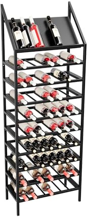 MetaloPro Weinregal Napa – Schwarzes Metallregal Für 70 Weinflaschen, Modernes, Minimalistisches Design, Ideal Für Küche, Keller, Bar – 170×60×30cm