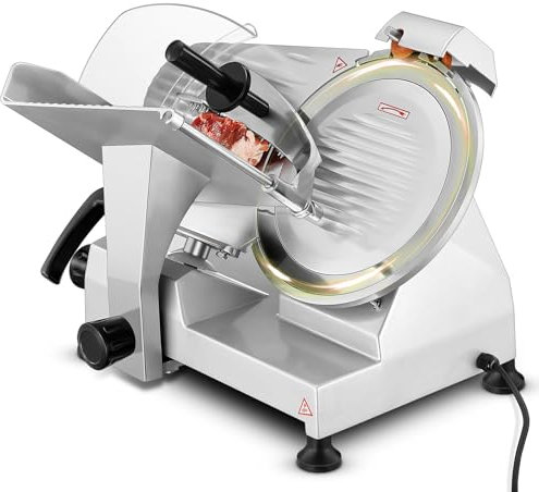 240W Trancheuse Électrique Commerciale à viande Trancheuse à Jambon Lame 254 mm 350-400 tr/min Trancheuse Charcuterie avec Lame en Acier Inoxydable pour Couper en Tranches Viande Fromage Légumes