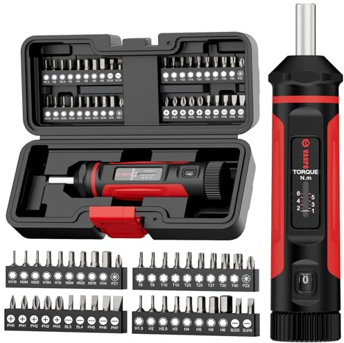 VANPO Cacciavite Dinamometrico, 1-6 NM, 1/4 Cacciavite Dinamometrico Regolabile con 40 S2 Bits, 41 Pezzi Kit Chiavi Dinamometriche per Riparazione di Bici, Riparazioni Domestiche