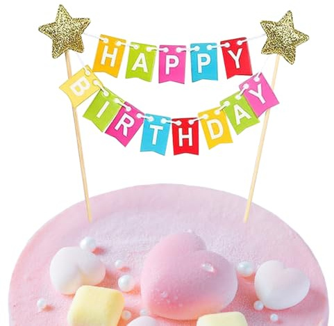 Geburtstag Kuchen Topper Wimpelkette Set - Regenbogen Kuchen Dekorationen für Geburtstagsfeier, besondere Anlässe und Feiern