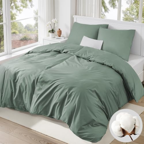 Duvetnova Bettwäsche 135x200 Grün Baumwolle 4teilig,Bettwäsche Salbeigrün 2 Bettbezüge 135 x 200 + 2 Kissenbezüge 80x80 cm, ÖKO-TEX Bettwäsche-Sets Aesthetic 100% Baumwolle mit Reißverschluss