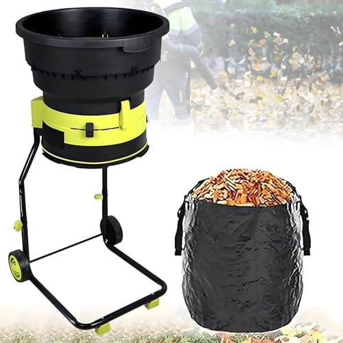 FJYAWEN Biotrituratore per Foglie da Giardino da 2500 W con Ruote E Borsa Portaoggetti, Biotrituratore per Compost, Biotrituratore Elettrico da 8000 Giri/Min, Diametro Dell'imbuto di 54 Cm 50M