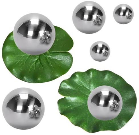 DIFLAX Schwimmkugeln für Miniteich Silber Miniteich Deko mit 2 Schwimmend Lotusblätter für Teich Deko Garten Teichdeko Miniteich Teichbecken Deko Kugeln Garten