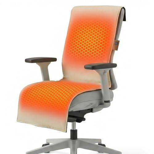 Heated Seat Pad & Cushion, Extra-Long Chair Heating Pad with 10000mAh Battery Pack, Waterproof 3S Fast Heat Seat Warmer for Full Back, Hips & Legs, Ideal for Office Chair, Camping, Fishing & Home