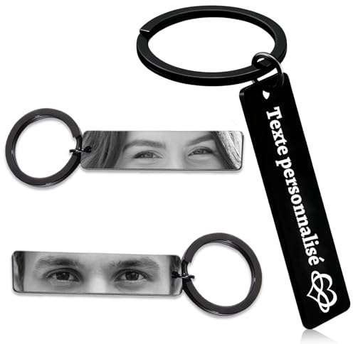 Porte Clé Personnalisé en Acier Inoxydable Gravé - Prénom, Texte ou Icône, Cadeaux Pour Parents, Parrains et Marraines, Petit Ami, Saint-Valentin, Noël, Anniversaire