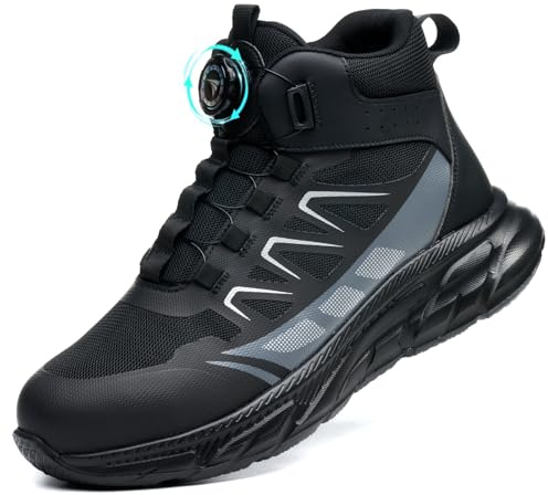 SROTER Safety Boots Men Women Work Boots Steel Toe Cap Trainers Lightweight Non-Slip Safety Shoes, Black, 10 UK