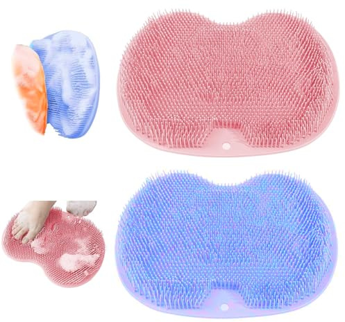 TENGWA Laveur de Pieds de Douche 2Pièces Brosse Pieds Douche avec Ventouse Antidérapante Épurateur de Pieds de Douche pour le Soin des Pieds et la Relaxation (Rose Blu)