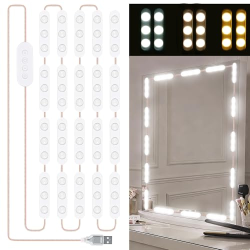 URAQT 5M Luces LED de Espejo, 10 Niveles de Brillo, 3 Colores Ajustable Para Maquillaje, Luz de Tocador, Módulos Para Armario, Estantería