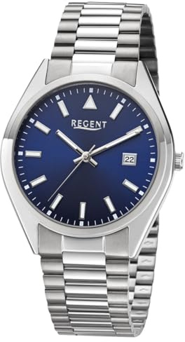 REGENT F-1646 Reloj de hombre Acero Inoxidable Plateado Azul Sunray Esfera Fecha 39 mm Cuarzo