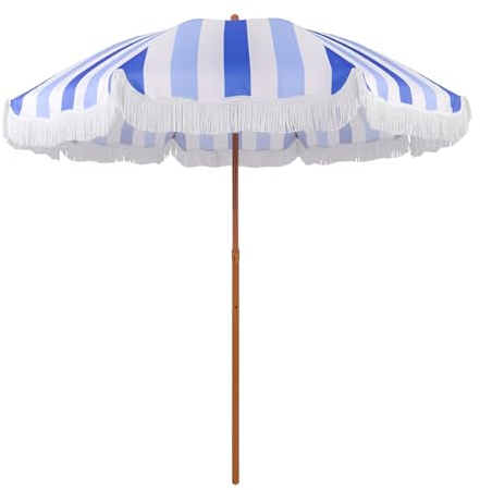 KXWOQ3ED Parasol de Plage Portable à Rayures de 200 cm, Parasol de Jardin Extérieur Boho avec Franges, Inclinable UPF 50+ pour Terrasse, Balcon, Patio, Piscine