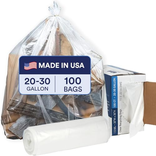 Plasticplace 20-30 Gallon Trash Bags │ 1.5 Mil │ Clear Heavy Duty Garbage Can Liners │100 Count (Pack of 1)