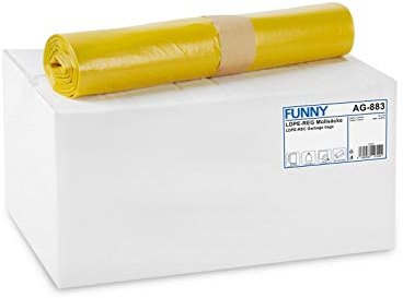 Funny AG-883 Rouleau de 250 Sacs Poubelle Enroulé 120L Type 60 1er Pack (1 x 250 pièces) Jaune