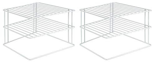 Gravidus 2er Set eckiger Schrankeinsatz mit 2 Etagen - Metall, rostbeständig, stoßfest - Ideale Aufbewahrungslösung für Teller im Küchenschrank