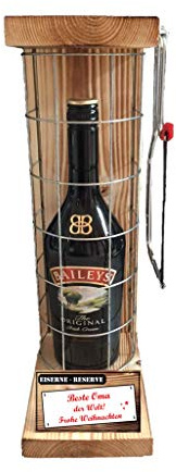 Eiserne Reserve Geschenk für Oma Weihnachten von Enkel Baileys Gitter incl. Notsäge Text rot: Beste Oma der Welt Frohe Weihnachten Likör (1 x 0.7 l)