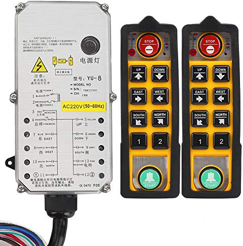 Kranfernbedienung, 8-Tasten-Hubregler für Industriekanäle, Doppelgriff, dreifacher, wasserdichter, säureölbeständiger Fallschutz (1 Empfänger + 2 x Controller)(AC220V)