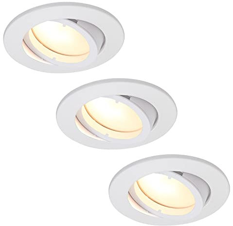 HCFEI 3er set LED Einbaustrahler Dimmbar Weiß-Matt Schwenkbar 5W flach 230V Einbau-Spot Strahler Einbauspot, 68-75 mm Bohrloch, Warmweiß 3000K