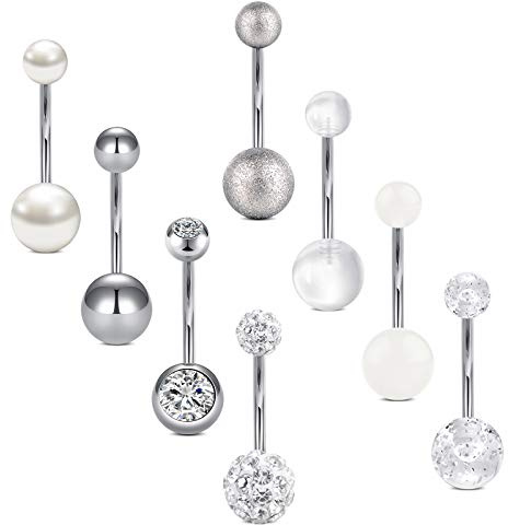 Crdifu 8 piezas Piercing de ombligo de plata 14G anillos de ombligo de acero quirúrgico joyería Piercing 8/10/12/14mm disponible