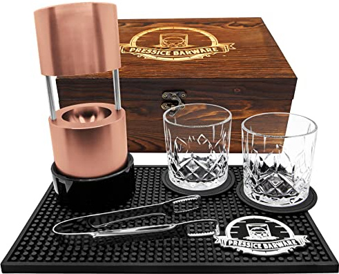 Pressice Barware Kit de presse à glaçons – Machine à glaçons rapide de 5,8 cm – Détenue et exploitée aux États-Unis – Comprend une presse à glaçons et un moule à glace – Aluminium de qualité