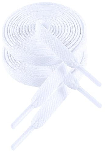 VSUDO 120 cm Lacci Scarpe Bianco Neve Piatti da Ginnastica, Snow White Shoelace for Sneakers, Larghi 8mm Stringhe Scarpe Sportive di Ricambio (1 Paio-Bianco Neve-120cm)