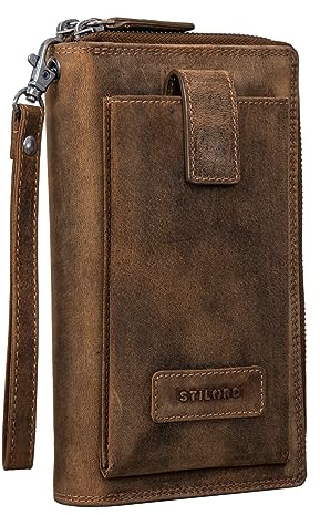 STILORD 'Kieran' Reisebrieftasche Leder Reise-Geldbörse mit Handyfach Handgelenktasche viele Fächer XL-Brieftasche RFID-Blocker Echtleder Vintage, Farbe:Bergamo - braun