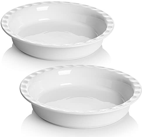Onniyor Porcelain Pie Pans for Baking, 10.5 Inch Pie Dishes, Non-Stick Pie Plates for Apple Pie, Pumpkin Pie, Pot Pie, Round Baking Dishes Pans for Dinner, Oven Safe, Set of 2, White