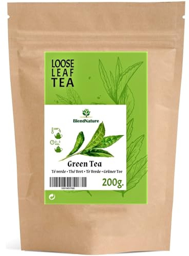 Thé Vert Naturel Vrac 200g pour infusions + Cadeau Boule Infuseur Inox - Arôme et Couleur Intenses - Antioxydant Vegan
