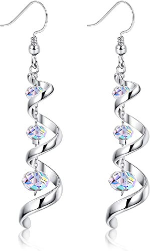 MILACOLATO Kristall Ohrringe Lange Tropfen Für Damen, 925 Sterling Silber Angelhaken Hängend, Spiralband Multi Glitzernde Kristalltropfen Schmuck Geschenke Für Sie
