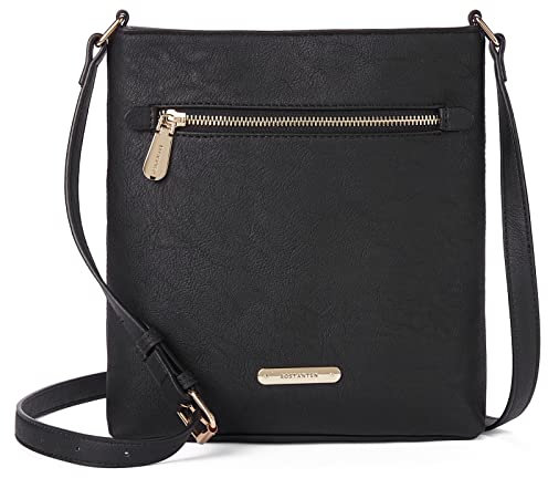 BOSTANTEN Umhängetasche Damen Mittelgroß, PU Leder Crossbody Schultertasche, Umhänge Tasche Handtasche Damen Umhängetasche Elegant Schwarz