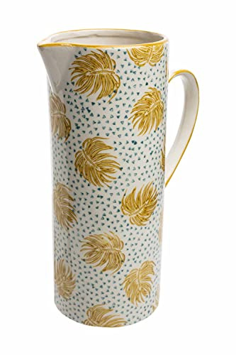 Carafe à eau en céramique, vase, cruche en faïence BOHO CHIC jaune, 11,5 x 11,5 x 25,5 cm, 1650 ml