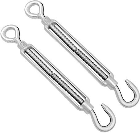 Rainmae M8 Spannschloss Seilspanner Edelstahl,2 Stück Drahtspanner,304 Edelstahl Schwerlast Stahlseil Seilspanngarnitur,Spannschloss Haken und Öse für Rankhilfe Seilsystem,Gartendraht,Zaunspanner