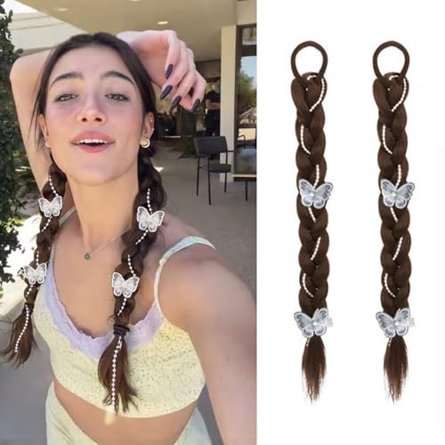 Braid Extensions Pferdeschwanz Verlängerung Haarverlängerung Lang Ponytail Geflochtener Zopf Haarteil Synthetisch Natürliches Weiches Braids für Mädchen Frauen Schwarz 2pcs 17.7