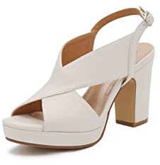 QUEEN HELENA Sandali Eleganti con Tacco Medio a Fascia Incrociata Donna ZM9106 (Beige, Sistema Taglie Calzature EU, Adulto, Numero, Media, 38)