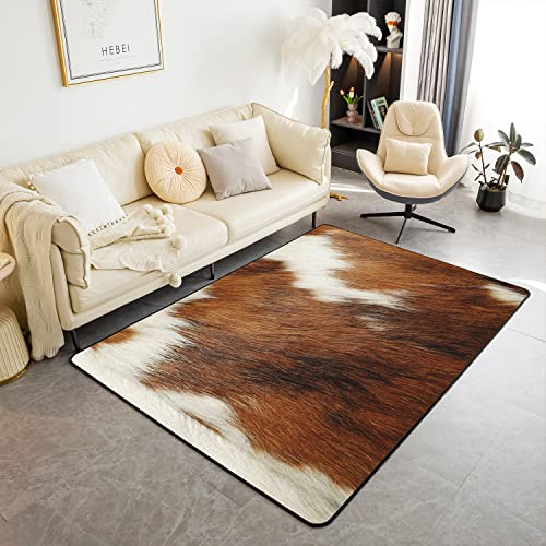 Kuh Pelz Gedruckt Wohnzimmerteppich 100x150cm Rustikales Bauernhaus Rindsleder Gedruckte Teppiche Matte Wohnzimmer Schlafzimmer Weiß Braun Dekor Moderne Teppich rutschfeste Bereich Runner Teppich