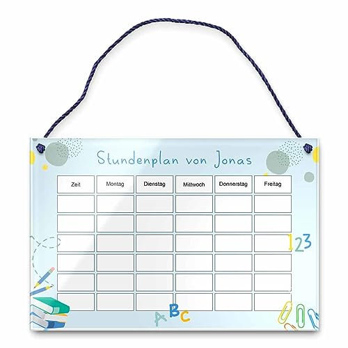 Personalisierter Wand Stundenplan zum Aufhängen - Schul Wochenplaner aus Acrylglas - abwischbar! Einschulungsgeschenk Junge & Mädchen - Planer zum Schulanfang
